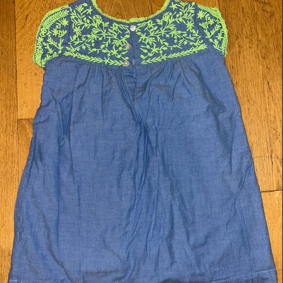 Roberta Roller Rabbit Kids Blue Dress with Green Embroidery - Picture 2 of 3